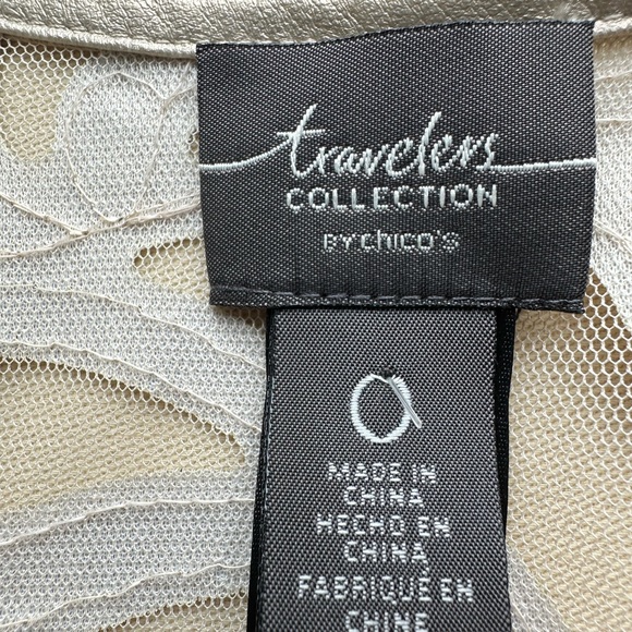 Chico’s Travelers Collection Sheer Open Jacket with Faux Leather Appliqués - Picture 6 of 10